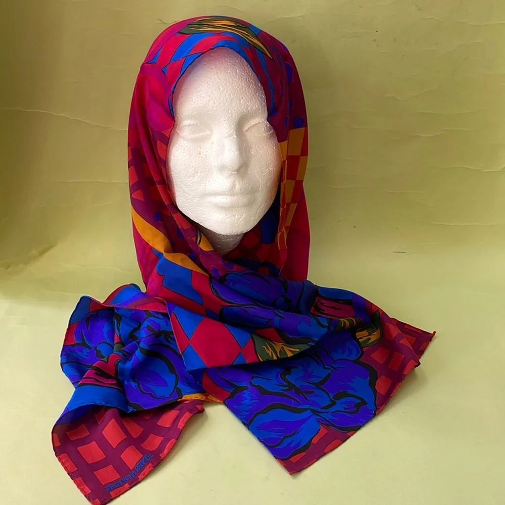 Vintage bright multicolored Jones New York silk scarf